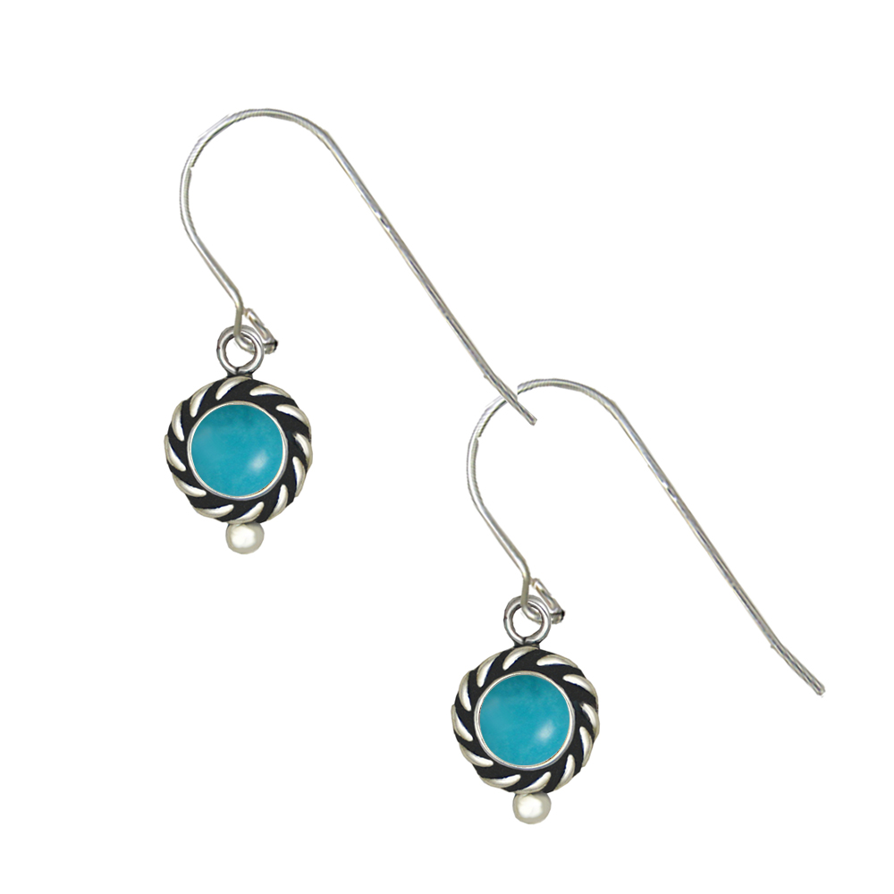 Sterling Silver Little Turquoise Gemstone Drop Dangle Earrings Sterling Silver Little Turquoise Gemstone Drop Dangle Earrings